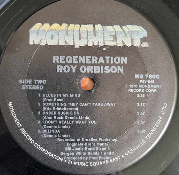 Roy Orbison - Regeneration (Vinyl, LP, Album, Stereo) Very Good Plus (VG+) / Good Plus (G+)