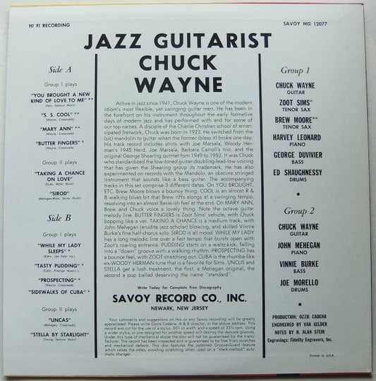 Chuck Wayne - The Jazz Guitarist (Vinyl, LP, Album, Reissue, Mono) Very Good Plus (VG+) / Very Good (VG)