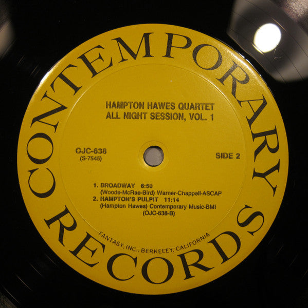 Hampton Hawes Quartet - All Night Session, Vol. 1 (Vinyl, LP, Album, Reissue, Remastered) Near Mint (NM or M-) / Very Good Plus (VG+)