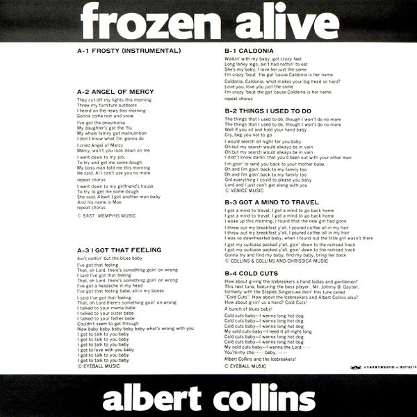 Albert Collins - Frozen Alive! (Vinyl, LP, Album, Stereo) Very Good Plus (VG+) / Very Good (VG)