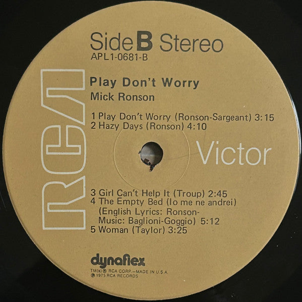 Mick Ronson - Play Don't Worry (Vinyl, LP, Album, Stereo) Very Good (VG) / Very Good (VG)