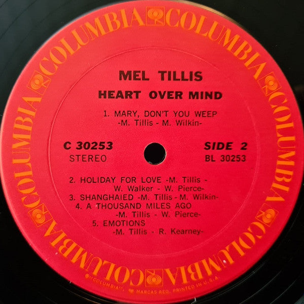 Mel Tillis - Heart Over Mind (Vinyl, LP, Compilation, Stereo) Very Good (VG) / Very Good (VG)