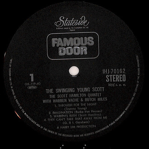 The Scott Hamilton Quintet - Swinging Young Scott (Vinyl, LP, Album, Stereo) Near Mint (NM or M-) / Very Good Plus (VG+)
