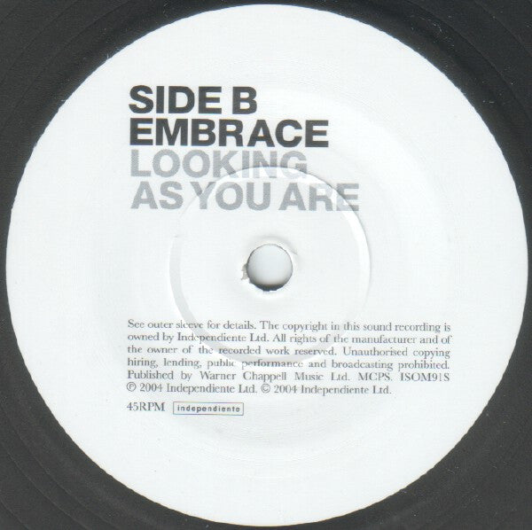 Embrace - Looking As You Are (Vinyl, 7", 45 RPM, Single, Limited Edition) Very Good Plus (VG+) / Very Good Plus (VG+)