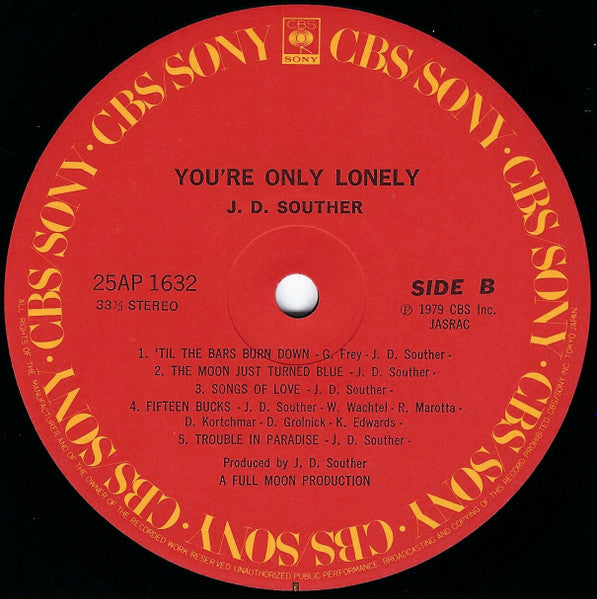 John David Souther - You're Only Lonely (Vinyl, LP, Album, Stereo) Very Good Plus (VG+) / Very Good Plus (VG+)