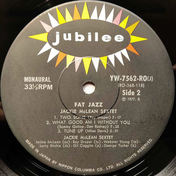 Jackie McLean Sextet - Fat Jazz (Vinyl, LP, Album, Reissue, Mono) Very Good Plus (VG+) / Very Good (VG)