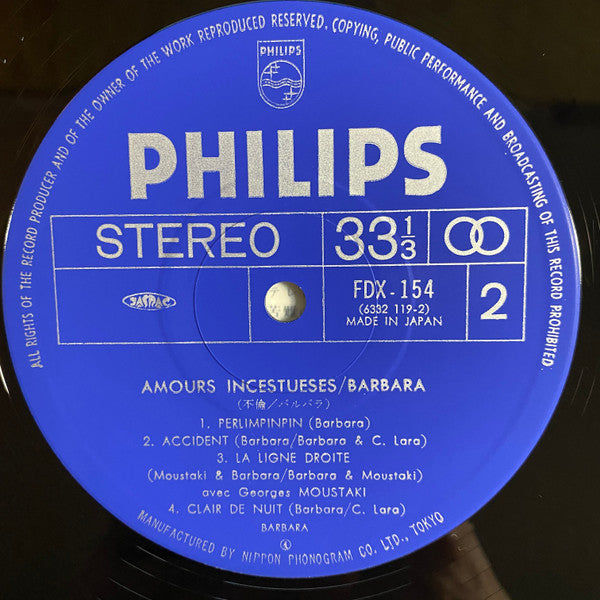 Barbara (5) - Amours Incestueuses (Vinyl, LP, Album, Reissue) Very Good Plus (VG+) / Good Plus (G+)