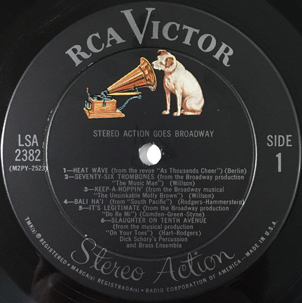 Dick Schory's Percussion And Brass Ensemble - Stereo Action Goes Broadway (Vinyl, LP, Album) Very Good Plus (VG+) / Very Good Plus (VG+)
