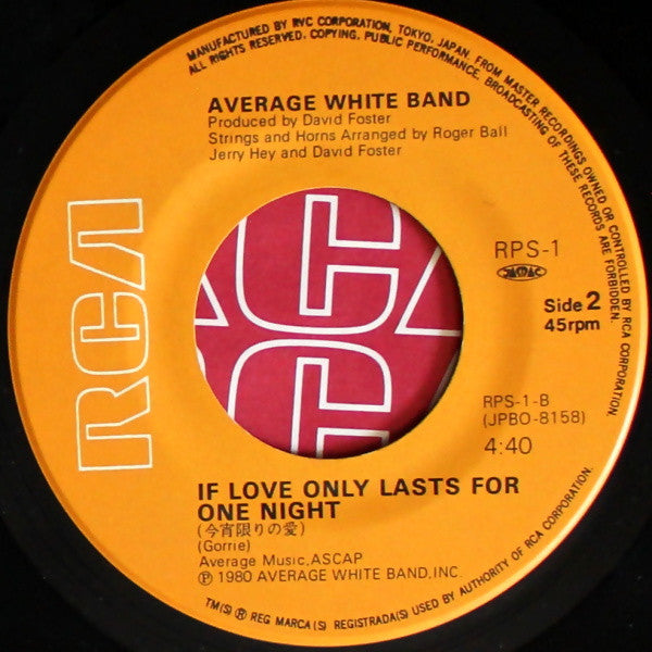 Average White Band - Let's Go Round Again / If Love Only Lasts For One Night (Vinyl, 7", 45 RPM, Single) Very Good (VG) / Very Good Plus (VG+)