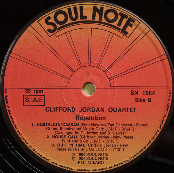 Clifford Jordan Quartet - Repetition (Vinyl, LP, Album) Very Good Plus (VG+) / Very Good Plus (VG+)