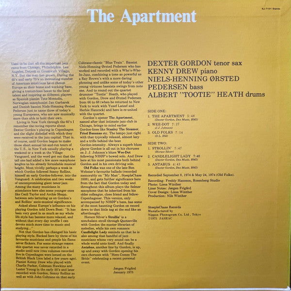 Dexter Gordon Quartet - The Apartment (Vinyl, LP) Near Mint (NM or M-) / Very Good Plus (VG+)