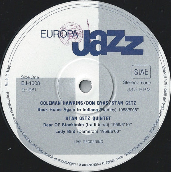 Coleman Hawkins - Coleman Hawkins Stan Getz Don Byas (Vinyl, LP, Compilation, Stereo, Mono) Very Good (VG) / Very Good (VG)