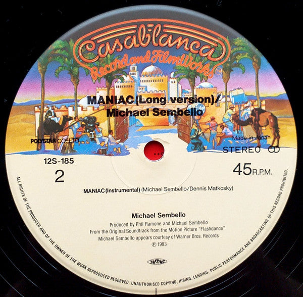 Michael Sembello - Maniac (Vinyl, 12", 45 RPM, Single) Very Good (VG) / Very Good Plus (VG+)