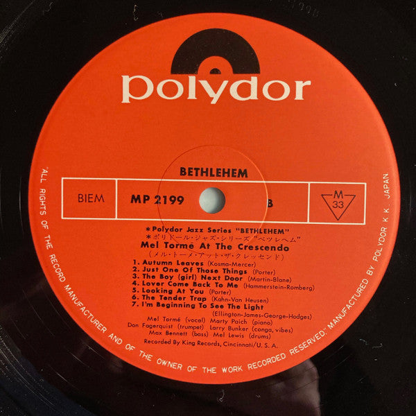 Mel Tormé - Gene Norman Presents Mel Torme At The Crescendo (Vinyl, LP, Album, Mono) Good Plus (G+) / Very Good (VG)