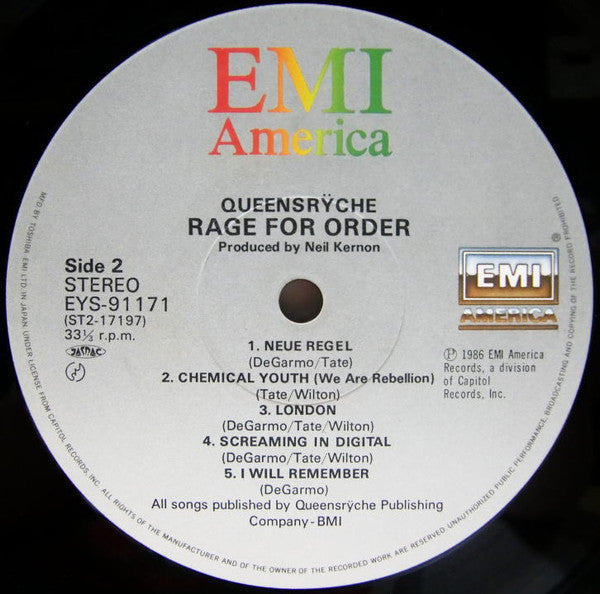 Queensrÿche - Rage For Order (Vinyl, LP, Album) Very Good Plus (VG+) / Good Plus (G+)