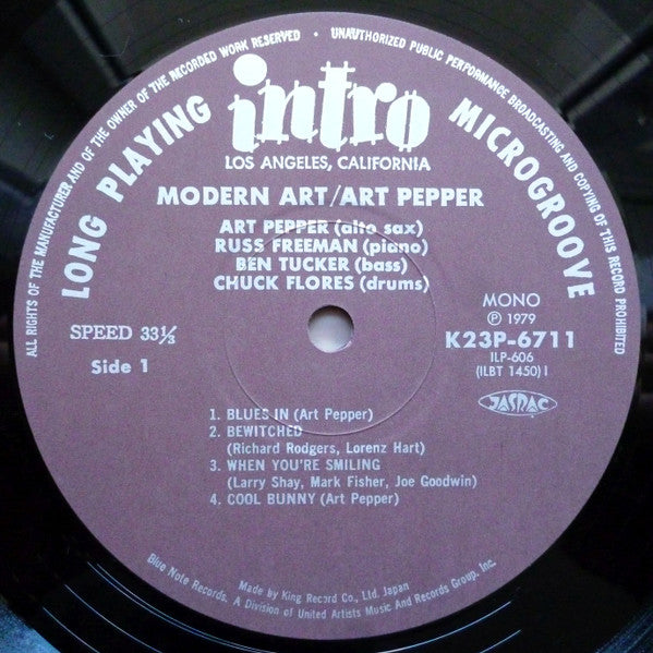 Art Pepper Quartet - Modern Art (Vinyl, LP, Album, Reissue, Mono) Very Good Plus (VG+) / Very Good Plus (VG+)