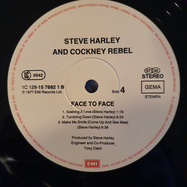Steve Harley & Cockney Rebel - Face To Face (2xVinyl, LP, Album, Reissue) Very Good (VG) / Very Good Plus (VG+)