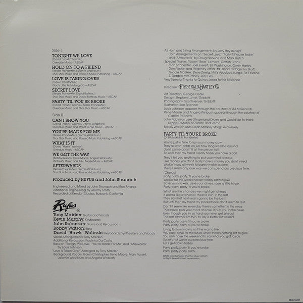 Rufus - Party 'Til You're Broke (Vinyl, LP, Album) Very Good (VG) / Very Good (VG)