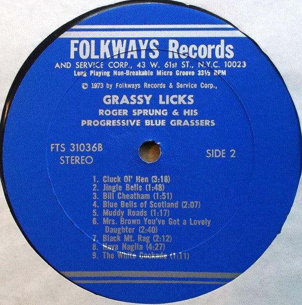 Roger Sprung And His Progressive Bluegrassers - Grassy Licks (Vinyl, LP, Reissue, Stereo) Very Good (VG) / Very Good Plus (VG+)