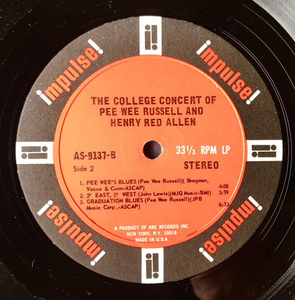 Pee Wee Russell - The College Concert Of Pee Wee Russell And Henry Red Allen (Vinyl, LP, Album, Stereo) Very Good Plus (VG+) / Very Good (VG)
