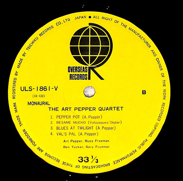 Art Pepper Quartet - The Art Pepper Quartet (Vinyl, LP, Album, Reissue, Mono) Very Good Plus (VG+) / Good Plus (G+)
