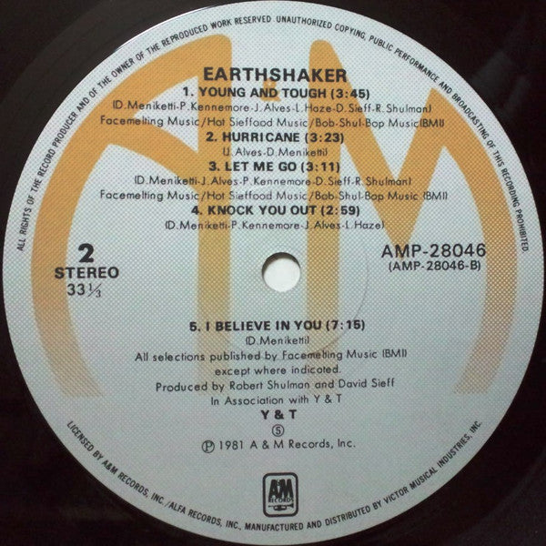 Y & T - Earthshaker (Vinyl, LP, Album, Stereo)