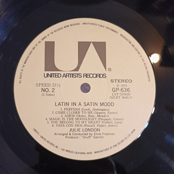 Julie London - Julie London Sings Latin In A Satin Mood (Vinyl, LP, Album, Stereo, Reissue) Near Mint (NM or M-) / Very Good Plus (VG+)