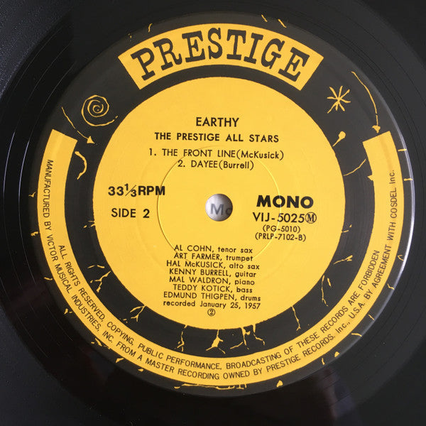 The Prestige All Stars - Earthy (Vinyl, LP, Album, Reissue, Mono) Near Mint (NM or M-) / Very Good Plus (VG+)