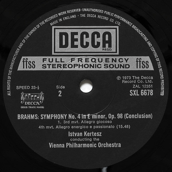 Johannes Brahms - Symphony No. 4 (Vinyl, LP, Stereo) Very Good Plus (VG+) / Very Good Plus (VG+)