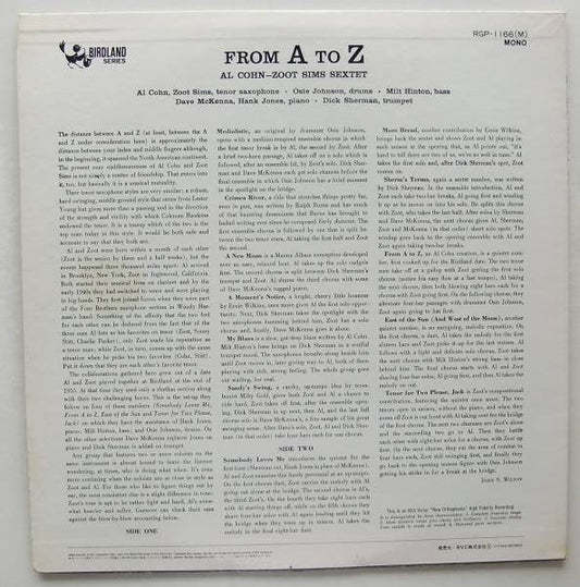 Al Cohn-Zoot Sims Sextet - From A To Z (Vinyl, LP, Album, Reissue) Very Good (VG) / Good Plus (G+)