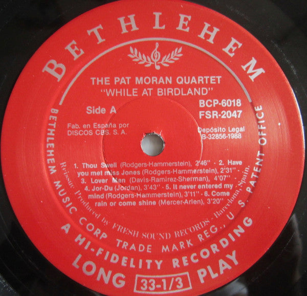 The Pat Moran Quartet - While At Birdland (Vinyl, LP, Album, Reissue, Mono) Very Good (VG) / Very Good Plus (VG+)