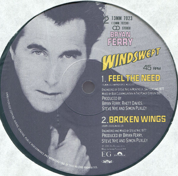 Bryan Ferry - Windswept (Vinyl, 12", 45 RPM, EP, Stereo) Very Good Plus (VG+) / Very Good Plus (VG+)
