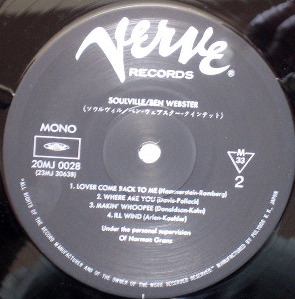 The Ben Webster Quintet - Soulville (Vinyl, LP, Album, Reissue, Mono)