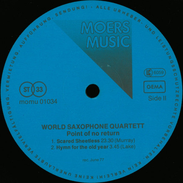 World Saxophone Quartet - Point Of No Return (Vinyl, LP, Album) Very Good Plus (VG+) / Very Good (VG)