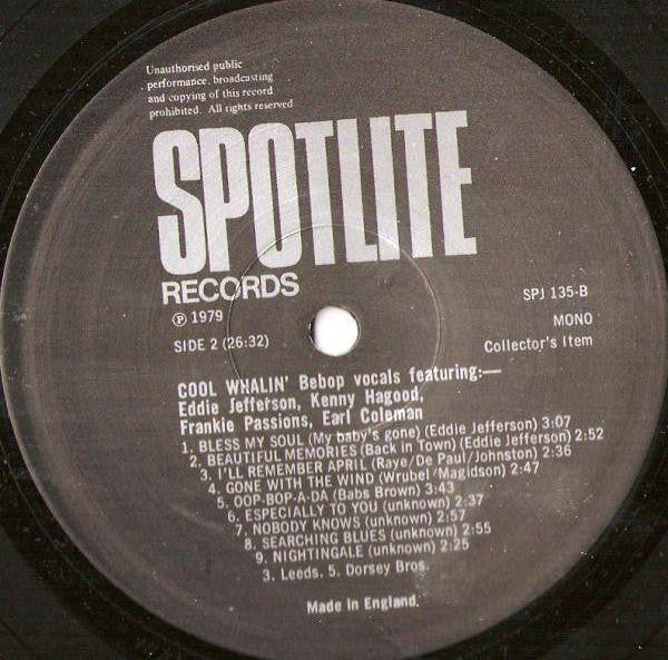 Various - Cool Whalin' - Be Bop Vocals, Rare And Unissued Material (Vinyl, LP, Album, Compilation, Mono) Near Mint (NM or M-) / Very Good Plus (VG+)