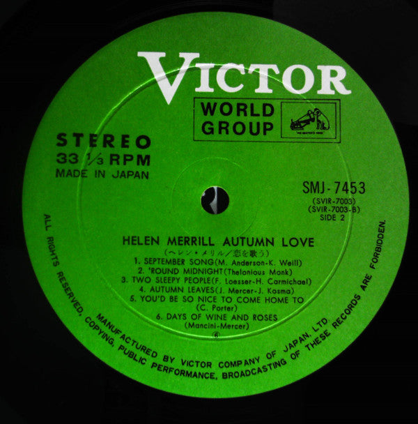 Helen Merrill - Autumn Love (Vinyl, LP, Album, Stereo) Very Good Plus (VG+) / Very Good (VG)