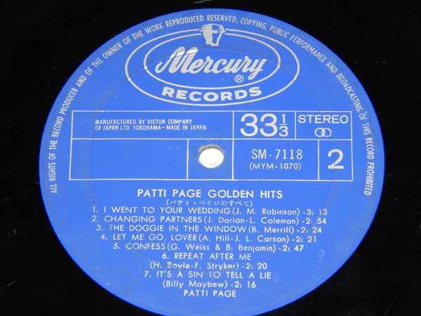 Patti Page - Patti Page Golden Hits (Vinyl, LP, Compilation, Stereo) Very Good Plus (VG+) / Very Good (VG)