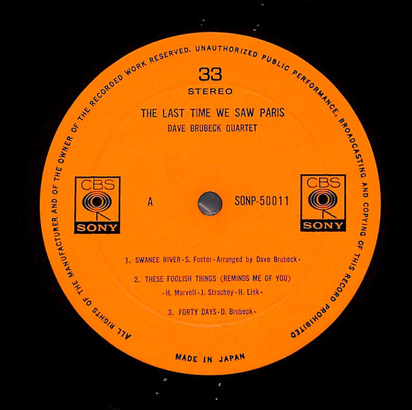 The Dave Brubeck Quartet - The Last Time We Saw Paris (Vinyl, LP, Album, Stereo) Mint (M) / Good Plus (G+)