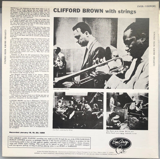 Clifford Brown - Clifford Brown With Strings (Vinyl, LP, Album, Mono) Very Good Plus (VG+) / Very Good (VG)