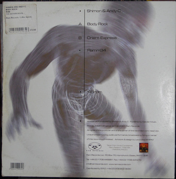 Andy C & Shimon - Body Rock (Vinyl, 12", 45 RPM, Stereo) Very Good Plus (VG+) / Very Good Plus (VG+)