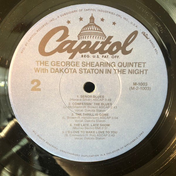 The George Shearing Quintet - In The Night (Vinyl, LP, Album, Reissue, Repress, Mono) Very Good (VG) / Very Good Plus (VG+)