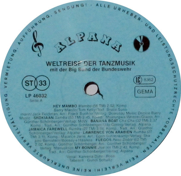Die Big Band Der Bundeswehr - Weltreise Der Tanzmusik Mit Der Big Band Der Bundeswehr (Vinyl, LP, Stereo) Very Good Plus (VG+) / Very Good (VG)