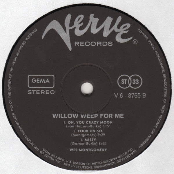 Wes Montgomery - Willow Weep For Me (Vinyl, LP, Album, Stereo) Good Plus (G+) / Good Plus (G+)