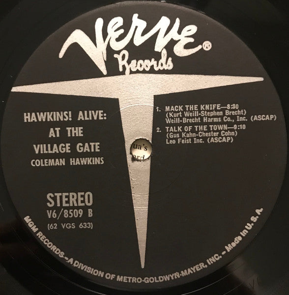 Coleman Hawkins - Hawkins! Alive! At The Village Gate (Vinyl, LP, Album, Stereo) Very Good (VG) / Good Plus (G+)