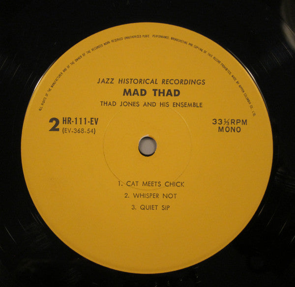 Thad Jones And His Ensemble - Mad Thad (Vinyl, LP, Album, Mono) Very Good (VG) / Very Good Plus (VG+)
