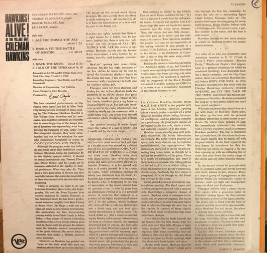 Coleman Hawkins - Hawkins! Alive! At The Village Gate (Vinyl, LP, Album, Stereo) Very Good (VG) / Good Plus (G+)