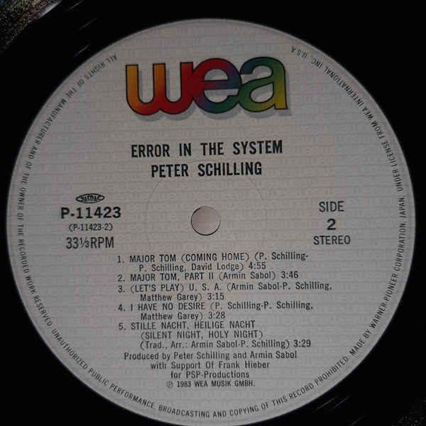Peter Schilling - Error In The System (Vinyl, LP, Album) Near Mint (NM or M-) / Near Mint (NM or M-)