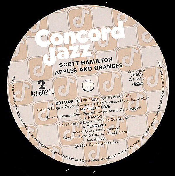Scott Hamilton - Apples And Oranges (Vinyl, LP, Album) Very Good (VG) / Very Good Plus (VG+)