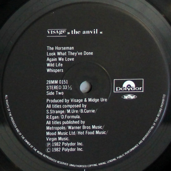 Visage - The Anvil (Vinyl, LP, Album) Very Good Plus (VG+) / Very Good Plus (VG+)