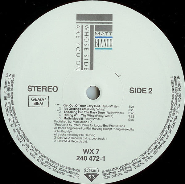 Matt Bianco - Whose Side Are You On (Vinyl, LP, Album) Very Good Plus (VG+) / Very Good Plus (VG+)